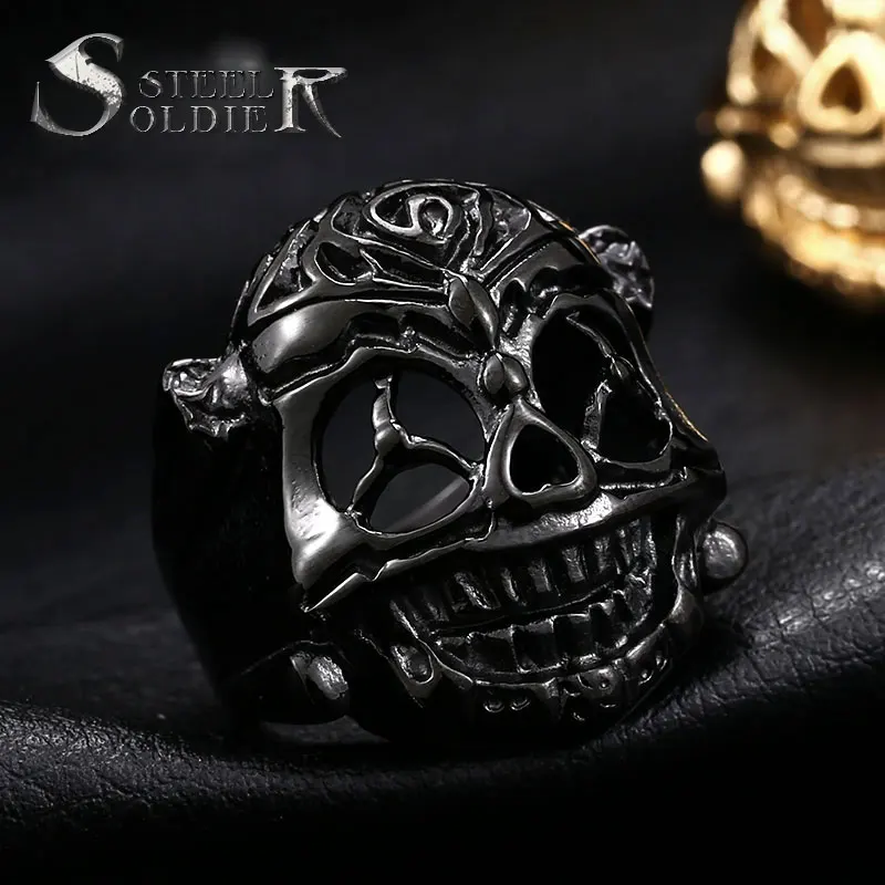 Стальной солдат мужское панк хип хоп кольцо с черепом модные популярные