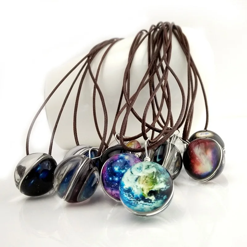 Vintage Glass Ball Earth Design Long Necklace Simple Luminous Pendants &amp necklaces Men And Women Bijoux Fashion Jewelry |