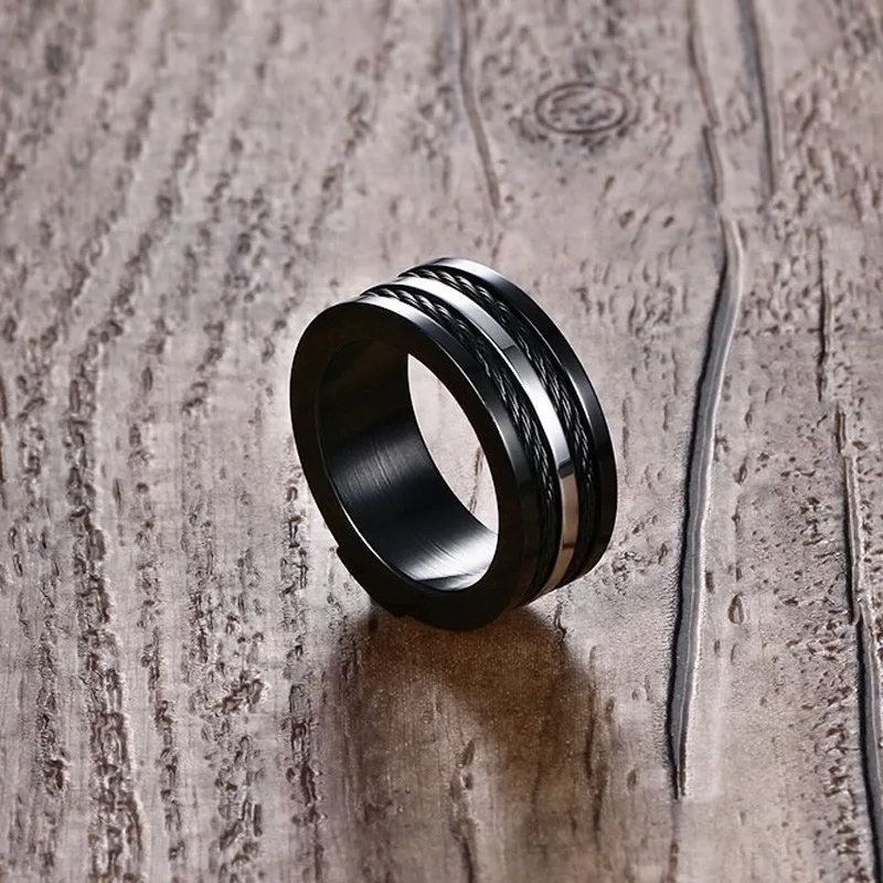 Meaeguet проволока черное кольцо для мужчин 9 мм Широкие мужские вечерние кабели из