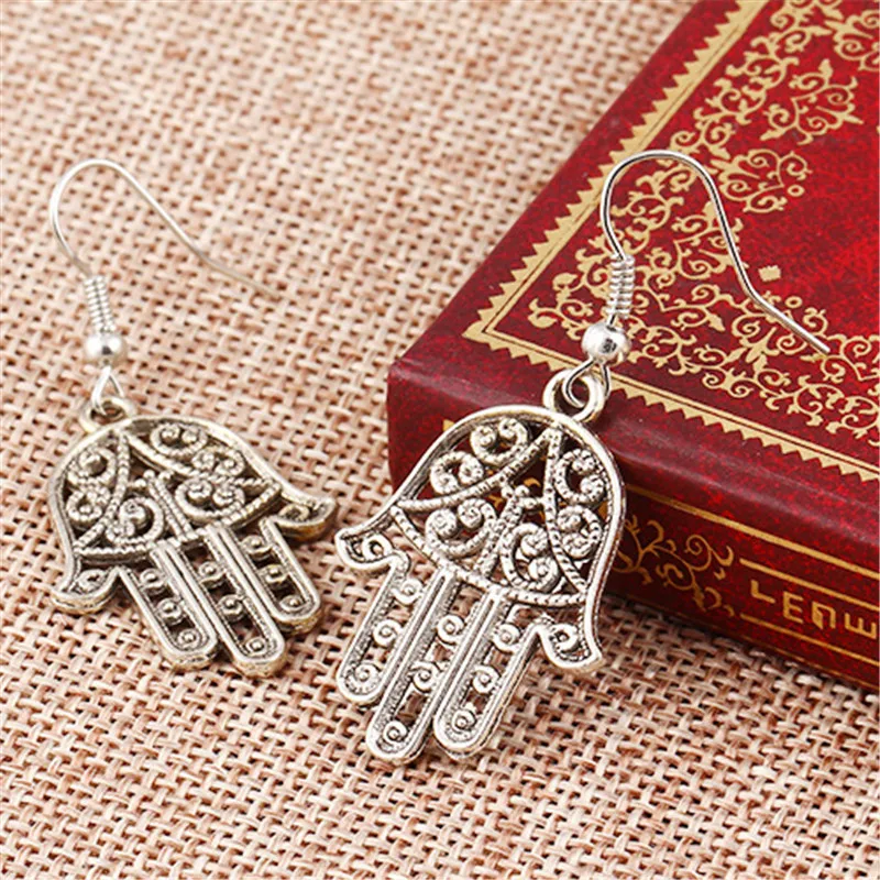 

HotS Ancient Pierced Fatima hamsa Hand Hook Earrings Dangle Drop Brincos For Women Jewelry Bohemian Jewelry