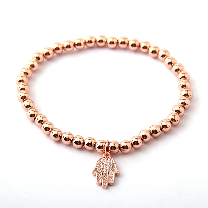 Free Shipping 5mm Round Copper Beads Fatimas hand CZ Charm Bracelets &amp Bangles | Украшения и аксессуары