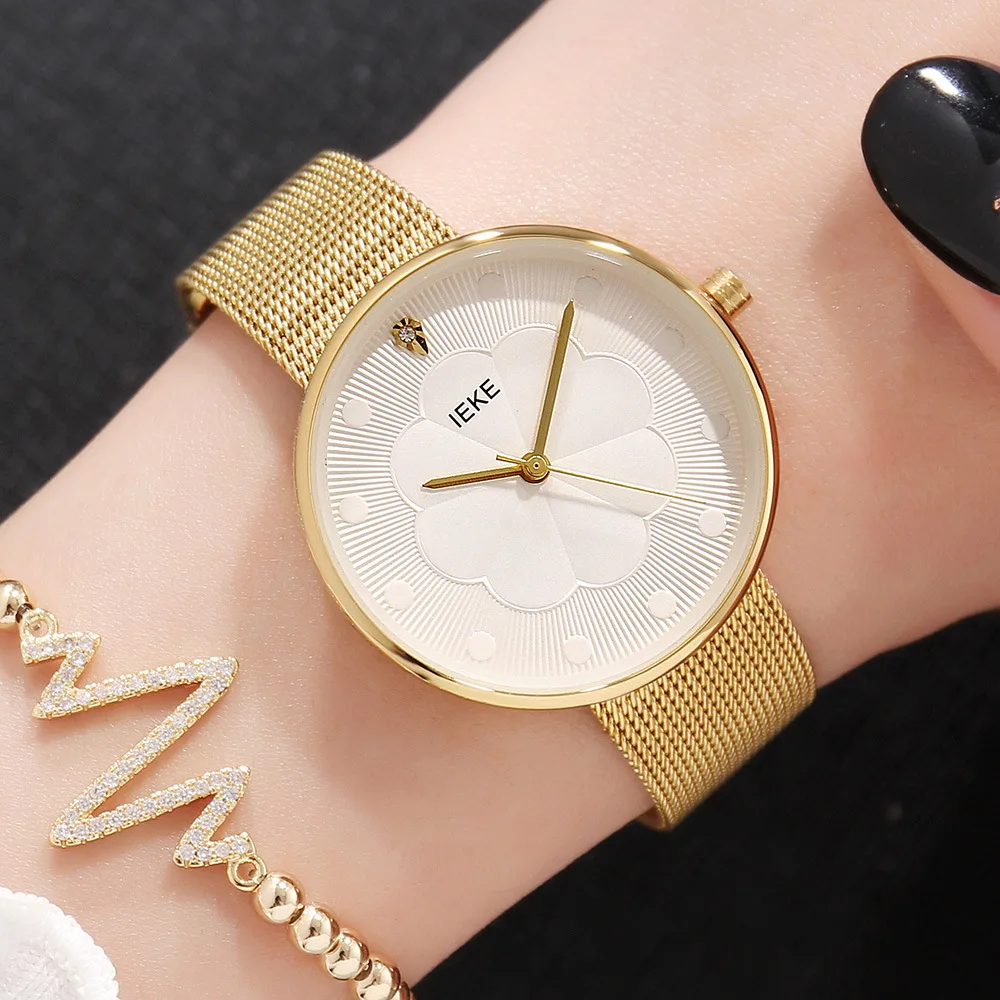 IEKE Women Watches Ladies Flower Watch Luxury Rose Gold Stainless Steel Wristwatches Quartz Waterproof Woman Clocks montre femme | Наручные