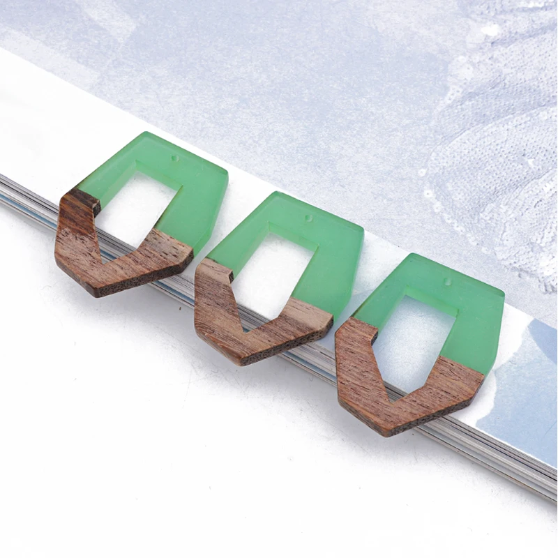 2pcs Retro Azure Green Wooden Necklace Charms Splice Resin Dangle Earring Base Findings Diy Women Jewelry Make Gift Handmade | Украшения и