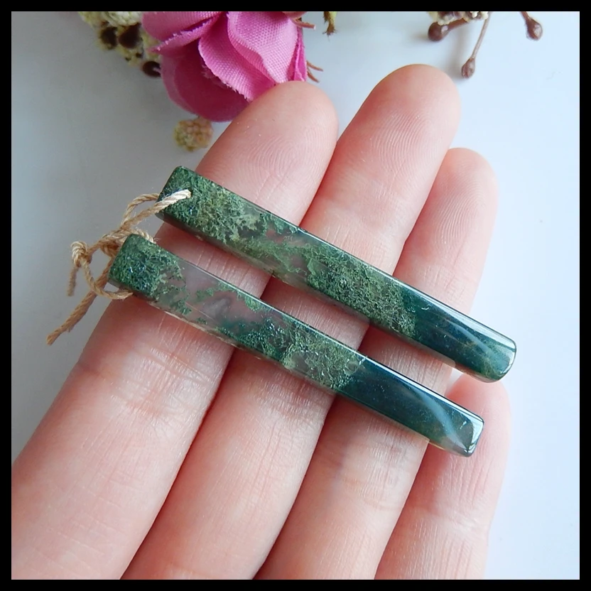 Серьги из натурального Мохового агата с двойным отверстием модные серьги