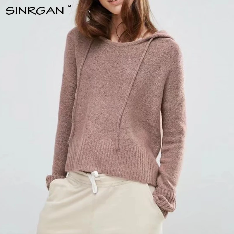 SINRGAN pullovers winter autumn women sweather hooded Casual style Long sleeve thick sweater coat tops knitted female | Женская одежда