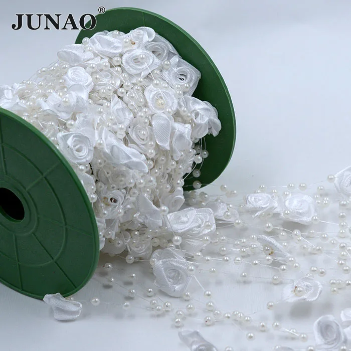 JUNAO 30 метровая белая жемчужная отделка с цветочной цепочкой горный хрусталь