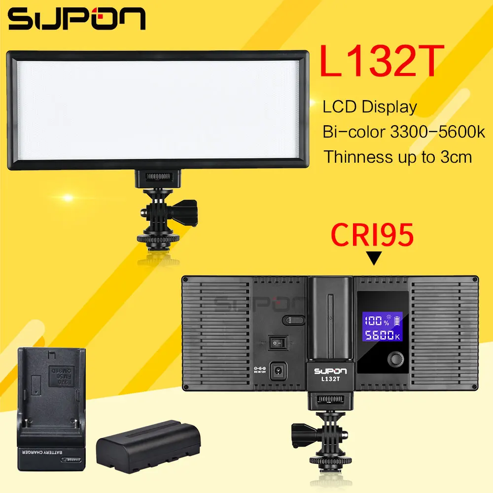 Supon светодиодный L132T на камеру видео свет ультра тонкий ЖК дисплей двухцветный и