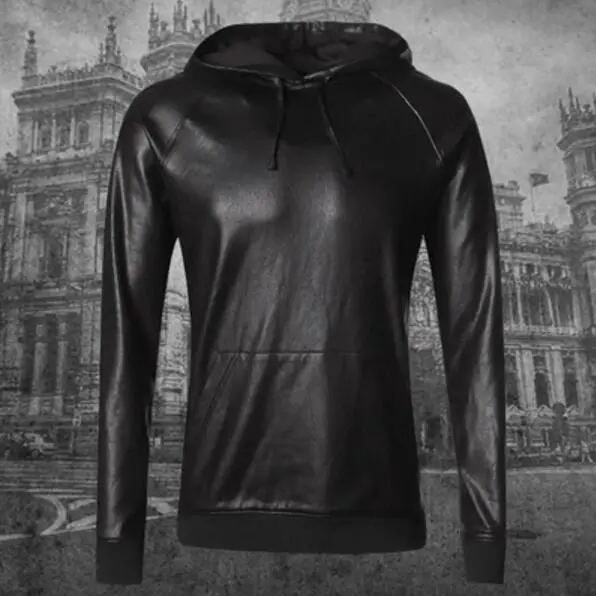 Мужская осенняя одежда S-XXL модная эластичная толстовка из искусственной кожи с