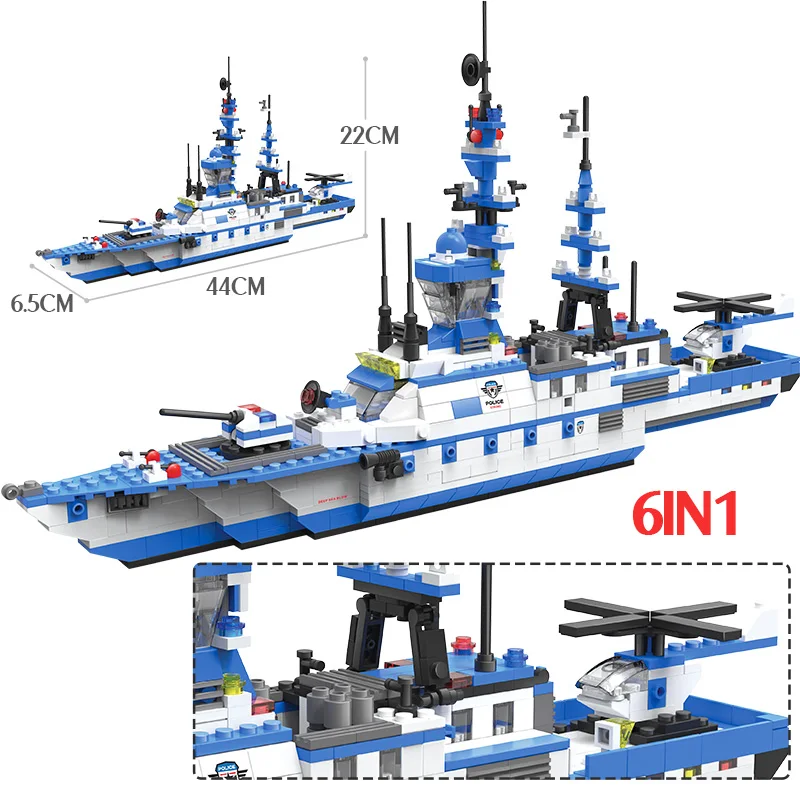 

1230PCS Military Warship Transport Aircraft Building Blocks Compatible City Police Car Truck Army Soldiers WW2 Bricks Kids Toys