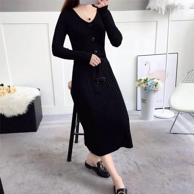 Платье Свитер женское Осеннее/зимнее теплое сексуальное с треугольным вырезом