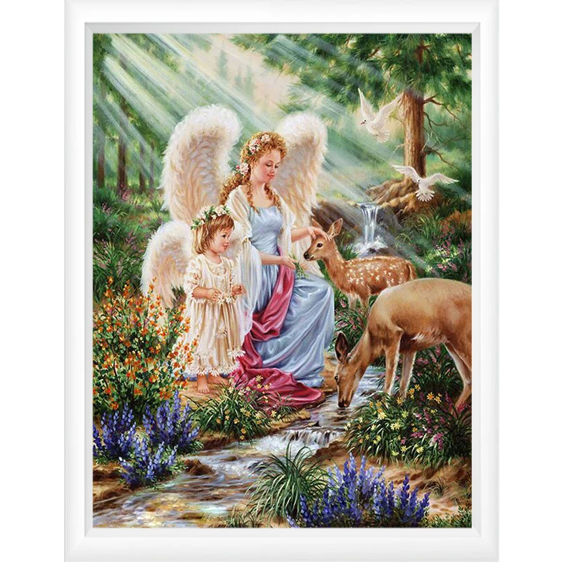 LMHY сделай сам полный Круглый алмазная живопись ангел и олень 5D вышивка мозаика