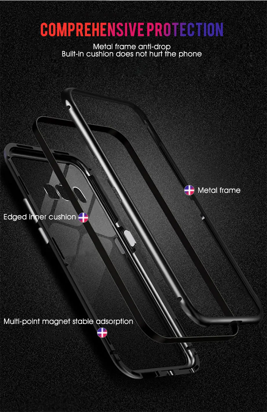 Металлический магнитный чехол для samsung Galaxy S8, S9, S10 Plus, закаленное стекло для samsung Note8, Note9, S10E, задняя крышка на магните, чехол s