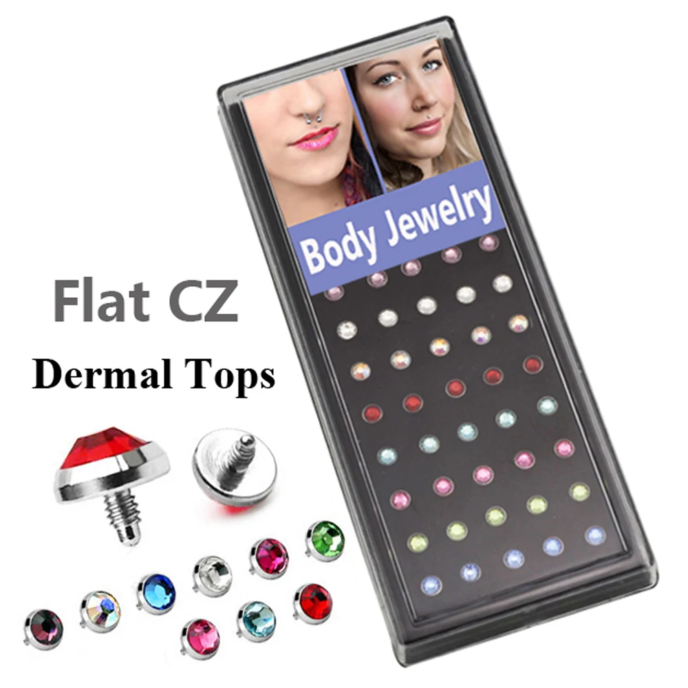 

40pcs/lot 316L Surgical Steel New Flat CZ Gem Dermal Anchor Top Micro Skin Implants Piercing Accessories Body Jewelry