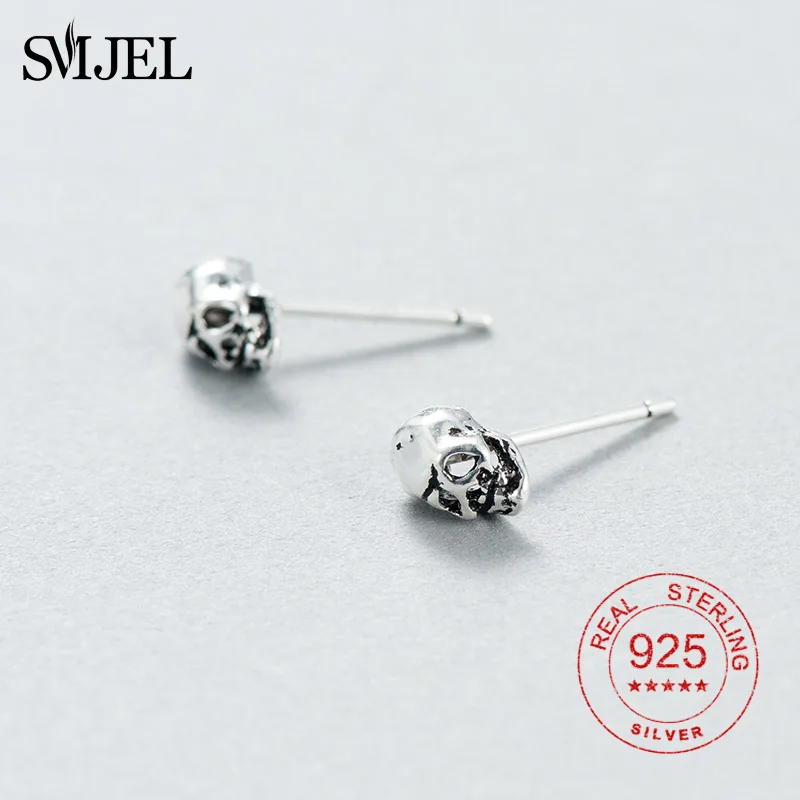 

SMJEL Punk Skull Earrings for Men Boys Cool 925 Sterling Silver Jewelry Hip-hop Stud Earrings Vintage Rock Skeleton Earring