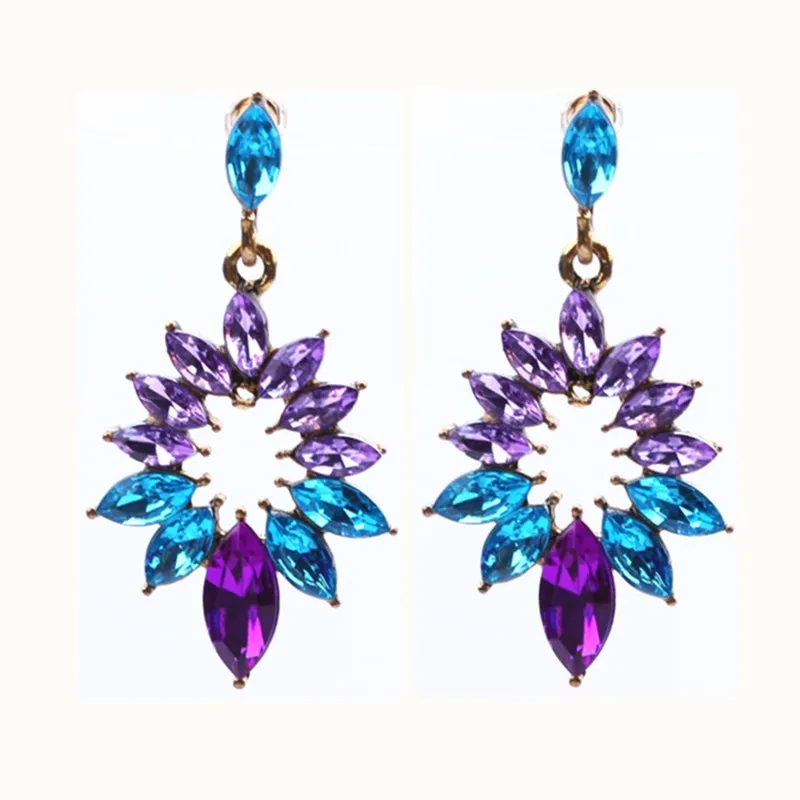 EB2161 Purple Crystal Water Drop Earrings CZ Vintage Geometric Gold Square Exaggerated Long Dangle Earrings for Women Brincos Party Jewelry - Окраска металла: EB2161 Purple