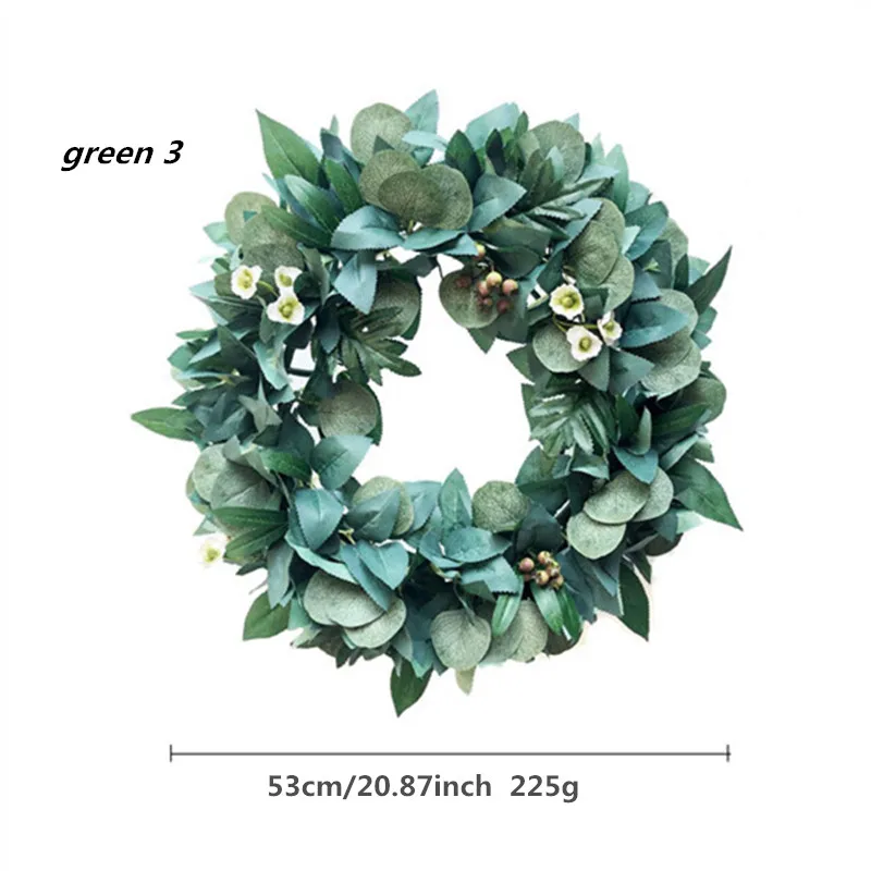 green 3 Искусственный венок, дверной венок 10 цветов 17 дюймов венок эвкалипта Круглый венок для входной двери, свадебные украшения дома - Цвет: green 3