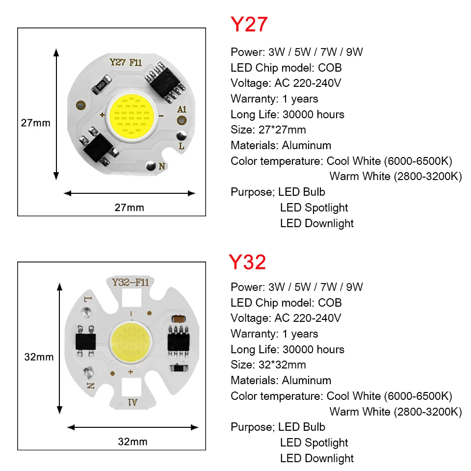 Светодиодный COB чип 220 В 9 Вт 7 5 3 Вт|lampada led|led chipsmart ic |
