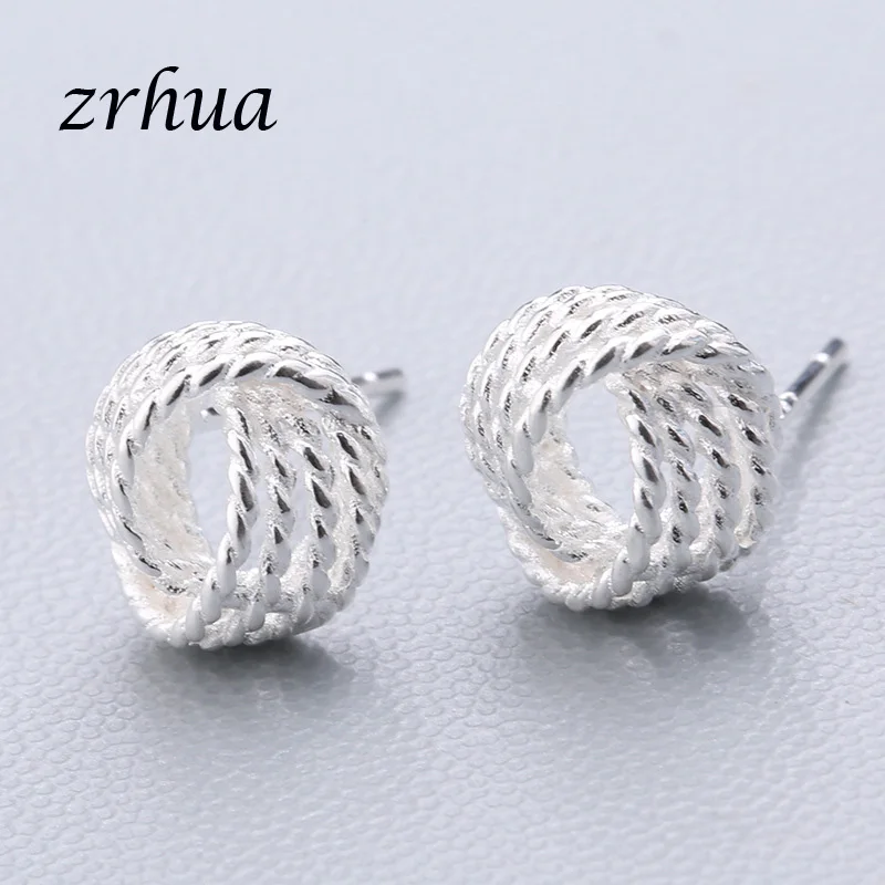 twist 2 ZRHUA 925 пробы серебряные Простые серьги-гвоздики подарок pendientes oorbellen букле d'oreille femmes Новая коллекция рождественские подарки - Окраска металла: twist 2