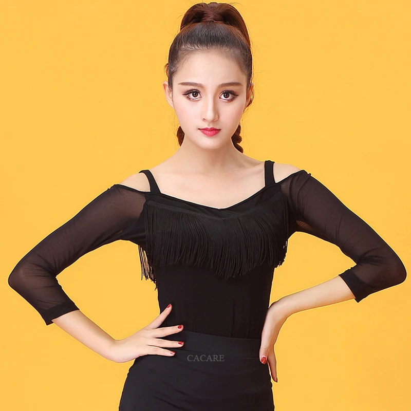 CACARE Latin Ballroom Dance Shirts Women Top for Tango Salsa Fringe Dancing Costume D0557 with Tassels | Тематическая одежда и