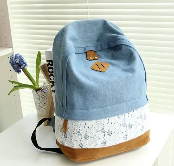 1 piece Floral Lace +Denim Canvas Women Bag Backpack School bag For Teenagers Ladies Girl Back Pack Schoolbag Bagpack Mochila | Багаж и
