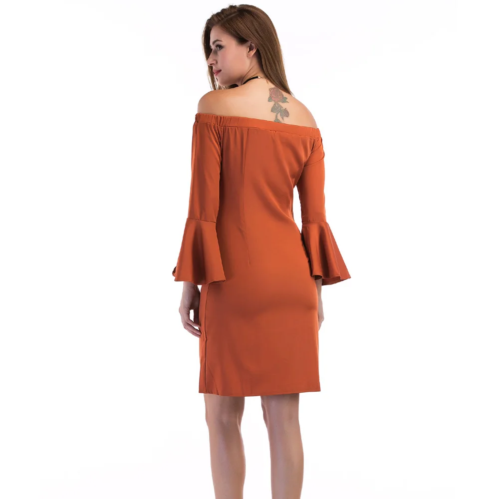 Осеннее платье Для женщин 2017 Новая мода Slash Средства ухода за кожей шеи с