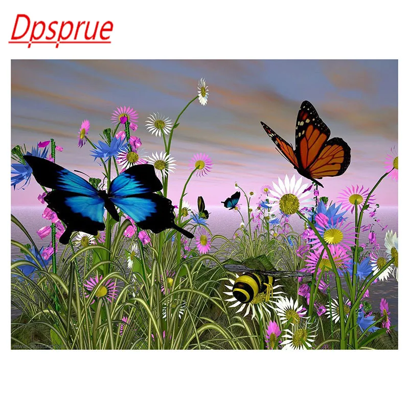 

Dpsprue 5D Full Square / Round DIY Diamond Painting Cross Stitch Flower Butterfly 3D Embroidery Diamond Mosaic Home Decor Gift