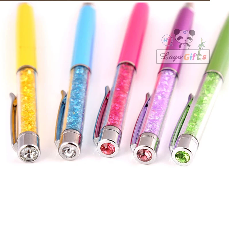 Wholesale Fashion crystal pens with diamonds 10colors 1000pcs a lot custom imprinted with your company logo and text
