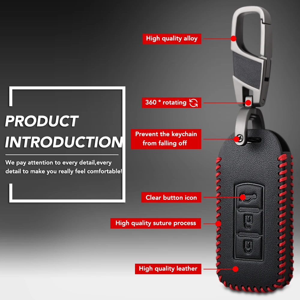 Чехол для смарт ключей из натуральной кожи с 3 кнопками Mitsubishi Outlander/Lancer 10/Pajero Sport /ASX