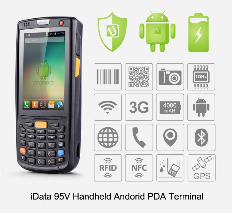 iData 95v WIFI Bluetooth GPS GPRS 1D лазерный сканер инфракрасный считыватель штрих кодов RFID Android