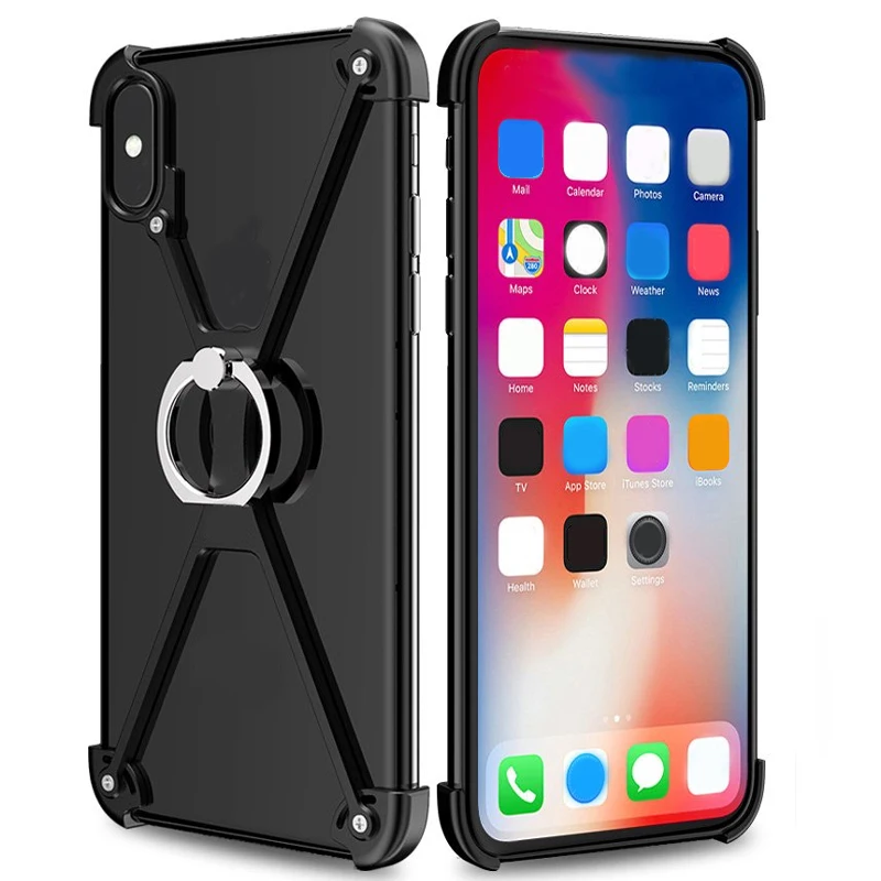 Чехол-бампер для iPhone X XS MAX, тонкий алюминиевый металлический x-рамка для телефона с кольцом-держателем и винтом