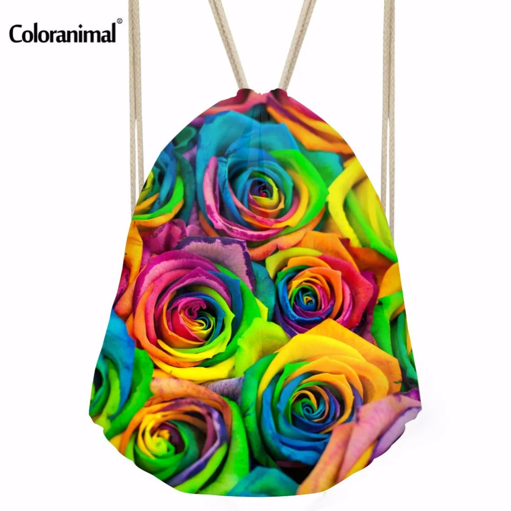 Женская сумка на шнурке с объемным цветочным принтом Coloranimal для хранения розовым