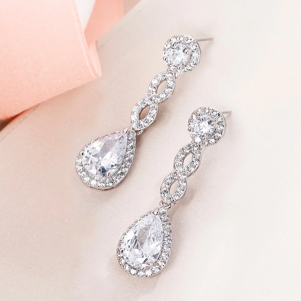 Женские серьги капельки с фианитом для невесты|teardrop bridal earrings|bridal earringsbridal earrings