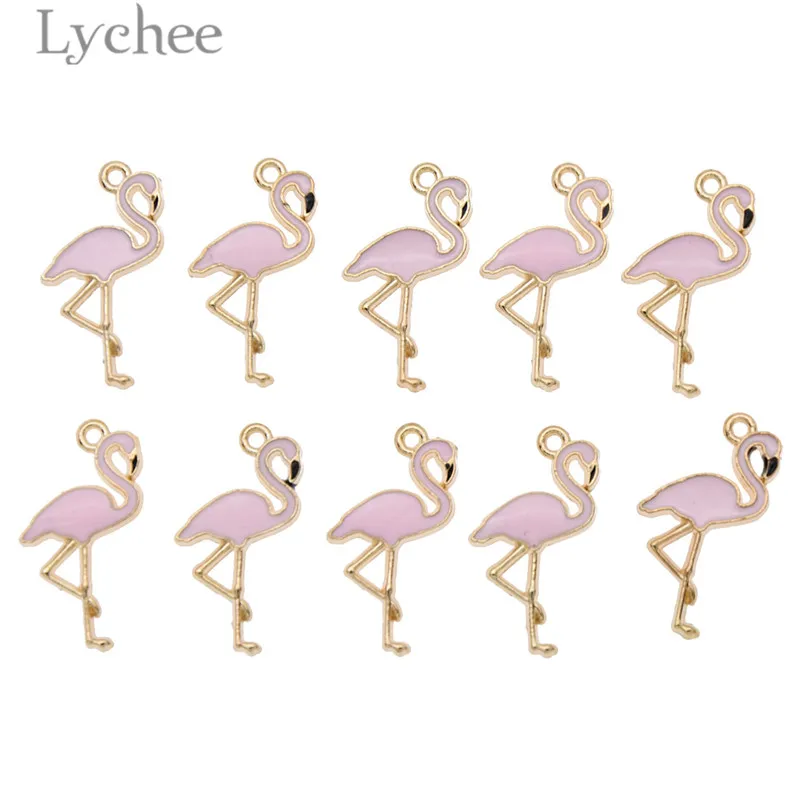 Lychee 10 шт. Модные сплав Фламинго белка эмаль очаровательные DIY Украшение Подвеска