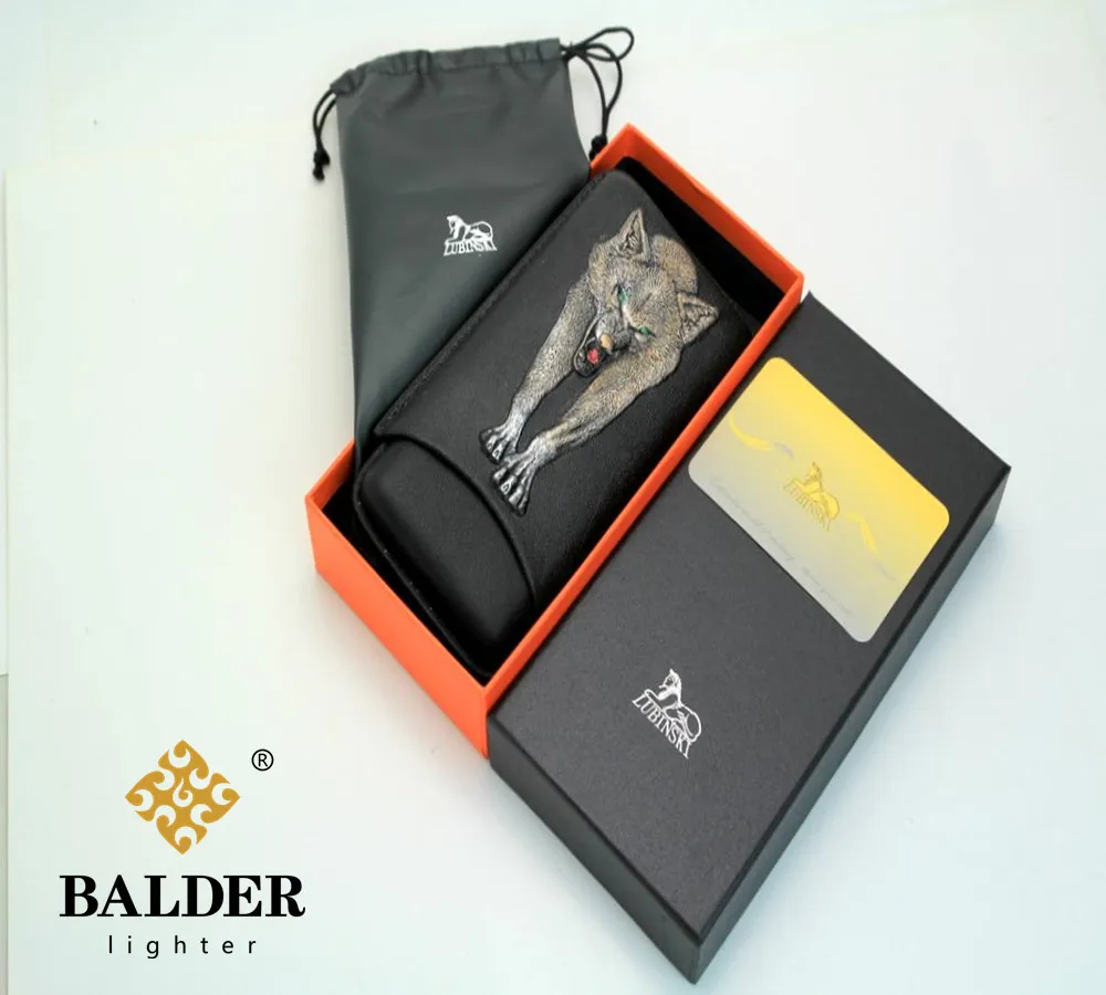 LUBINSKI Black Leather Wolf Cigar Case Humidor Travel Moisturizing Tube Portable Set Hold 3 Pcs Cigars HY-1313L | Дом и сад