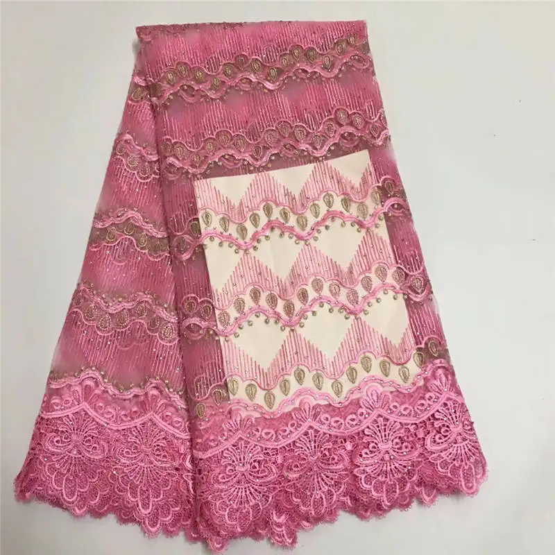 Buy 2019 Latest French Nigerian Laces Fabrics High Quality Tulle African Fabric Wedding Lace 5 Yards on