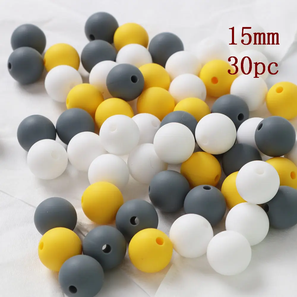 15mm 30ppc TYRY. HU 30 шт., цепочка для соски, силиконовые бусины, прорезыватели зубов, аксессуары-погремушки для самостоятельного изготовления детских жевательных прорезывателей, жемчужные силиконовые 15/12 мм - Цвет: 15mm 30ppc