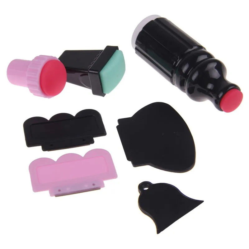 03 red head 7pcs Elecool 2/7 шт набор для стемпинга и нейл-Переводные картинки маникюрный набор трафарет штампа+ скребок - Цвет: 03 red head 7pcs