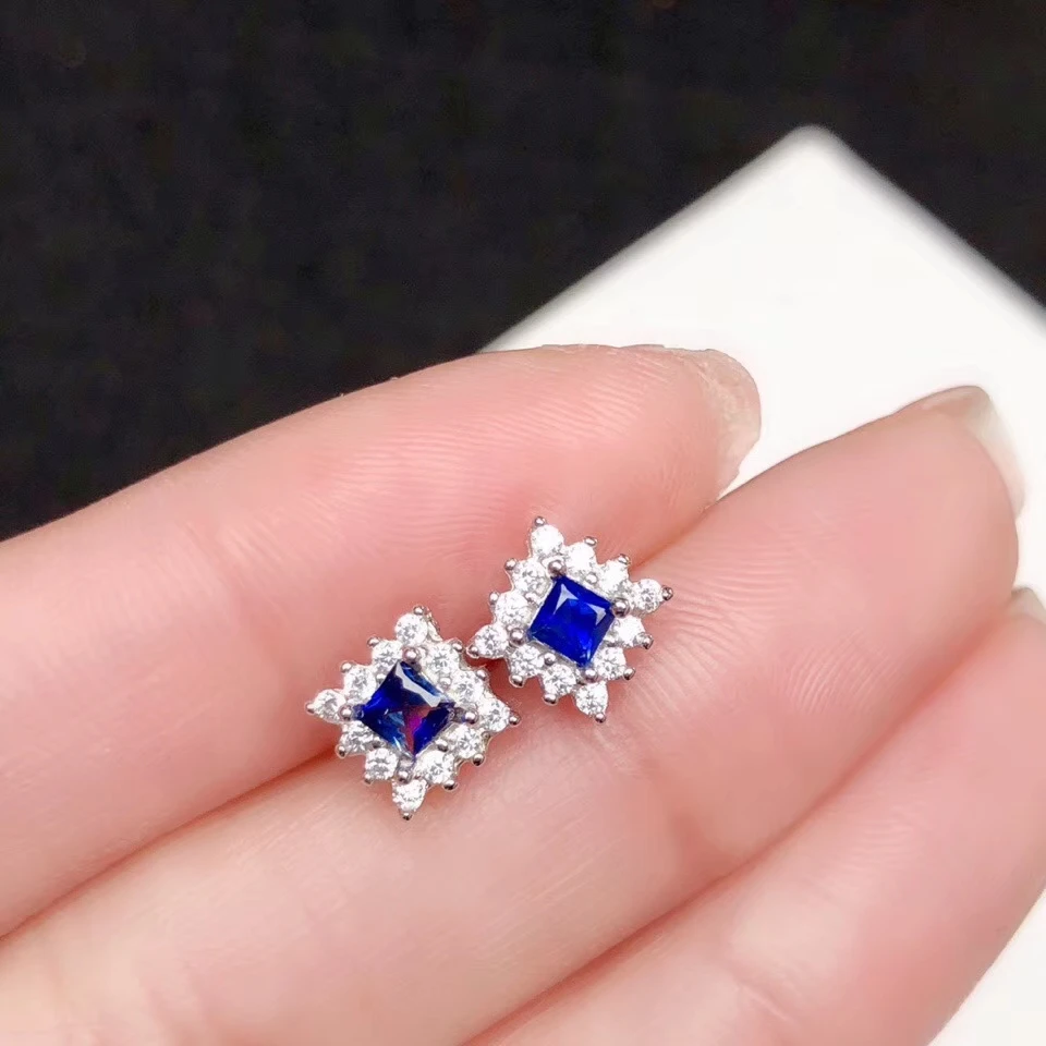 classic sapphire earrings for women fine jewelry natural gem stud earring ocean blue color 925 sterling silver girl party gift