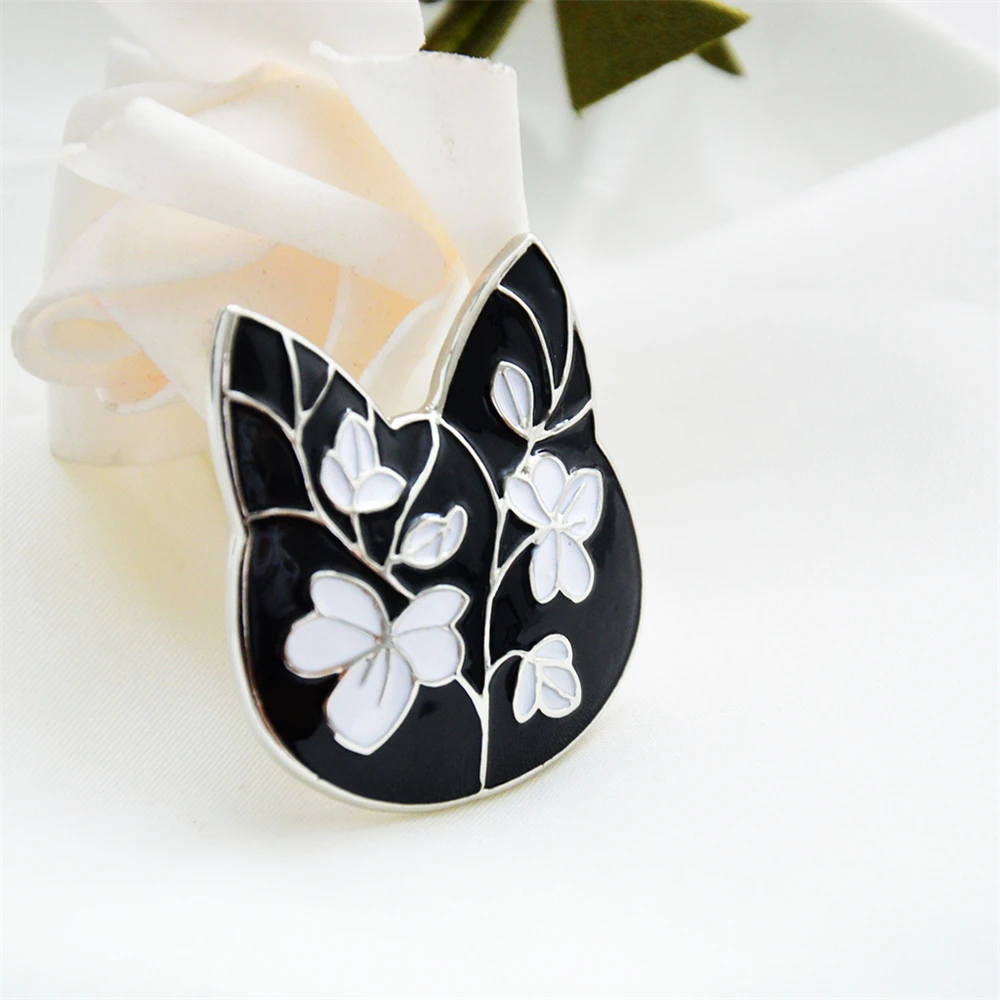 MZIKING Новый Брошь Черный Кот для Женщин Цветок Милый Голова Эмаль Значок Ювелирные Изделия Одежда Аксессуары Броши для Свадьбы.