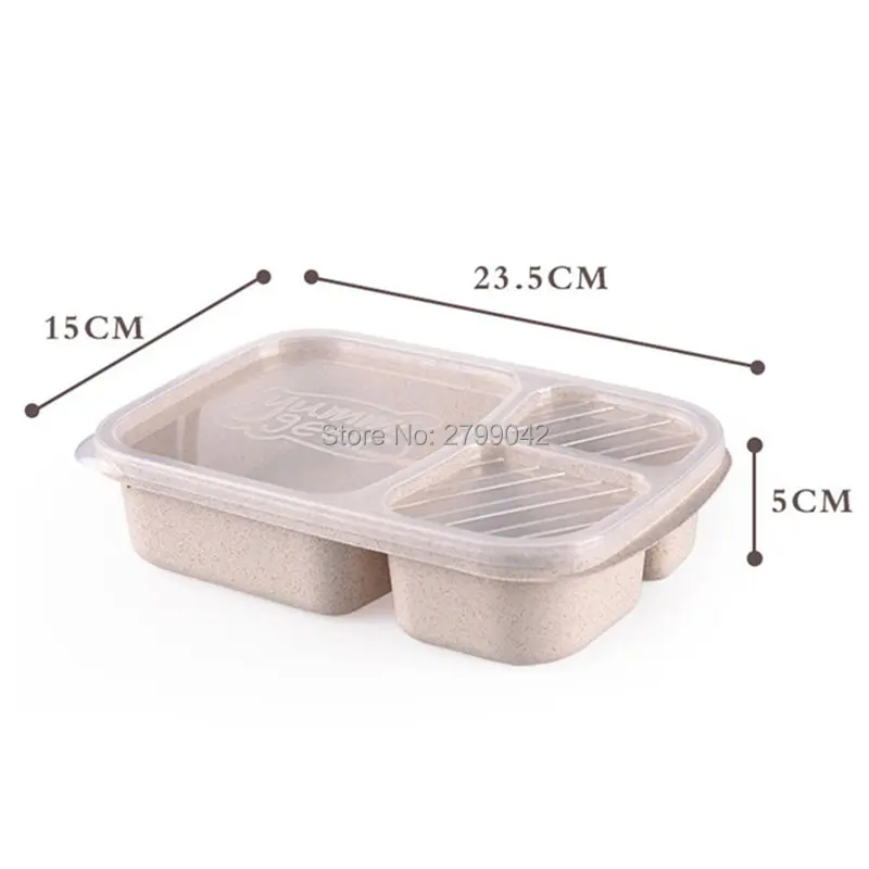 Ланч пшеничной соломы Bento Box 3 сетки с крышкой контейнер для микроволновой печи