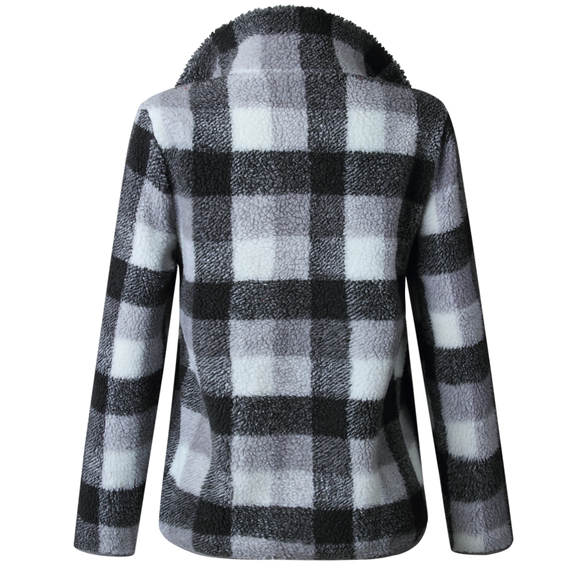2019 Women Long Sleeve 1/4 Zipper Lapel Fleece Pullover Sweater shirt Warm Plaid Fluffy Hoodies Sherpa Knit Soft Outwear Coat | Женская