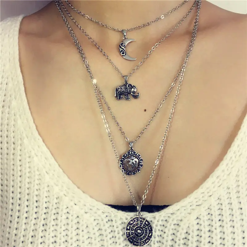 Женское богемное ожерелье женское многослойное в стиле хиппи с подвеской Bijoux Maxi