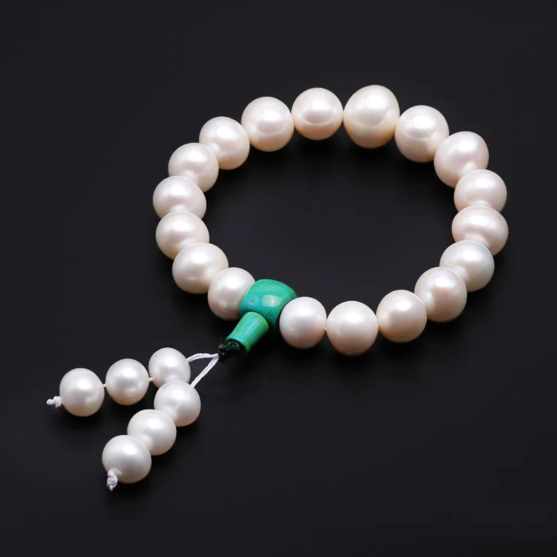 JYX Natural Pearl Agate Bracelets Buddhist Prayer Beads Bracelet with Green Clasp 9&quot- Selected Big Size 12-15mm | Украшения и