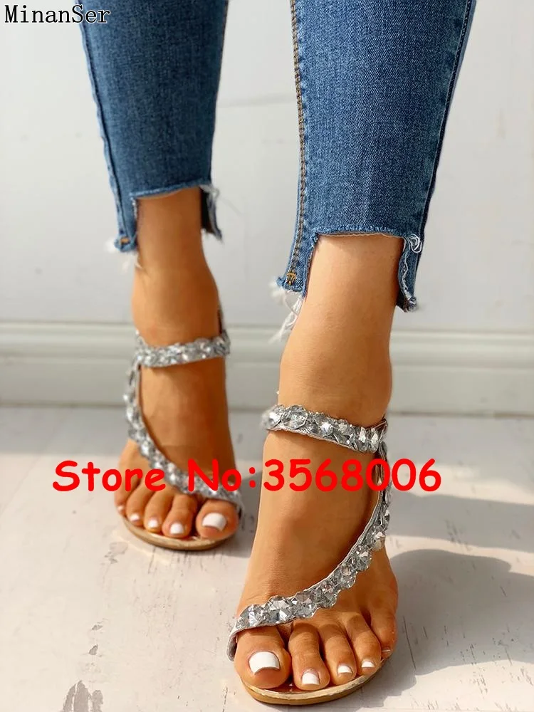 Gold Silver Slingback Thong Sandals S-shaped Crystal Classic Women Wedge Casual Outdoor Slip-on Lady Summer Shoes Woman | Обувь