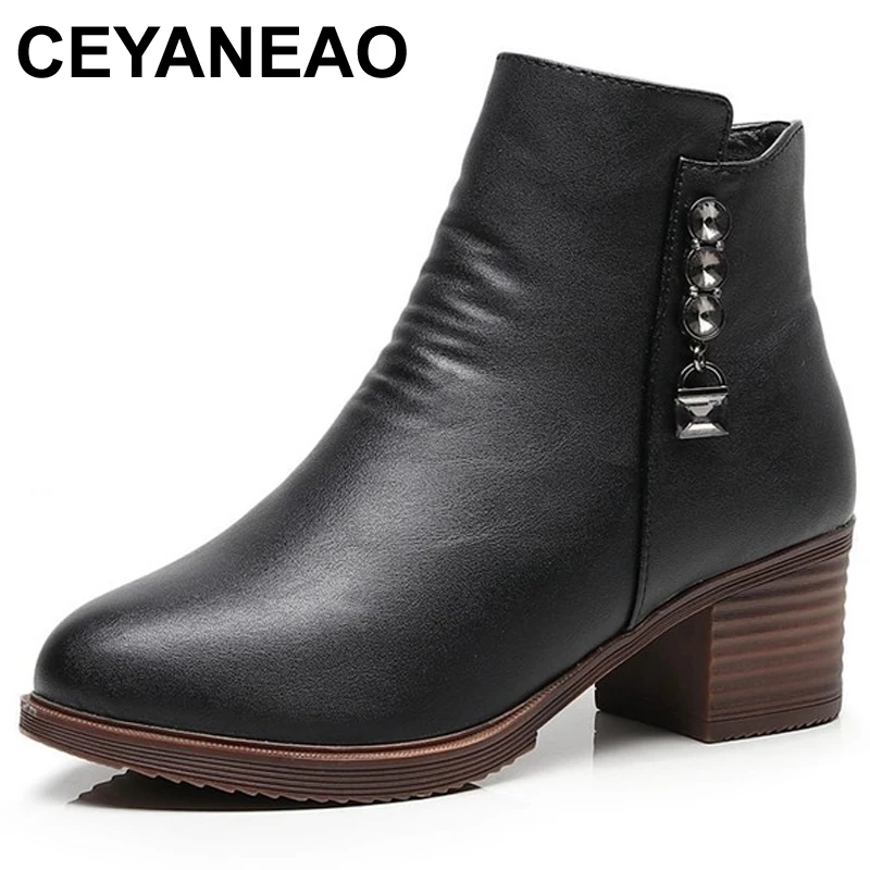 Женские модные ботинки ceyaneao2018 женские кожаные ботильоны на толстом высоком