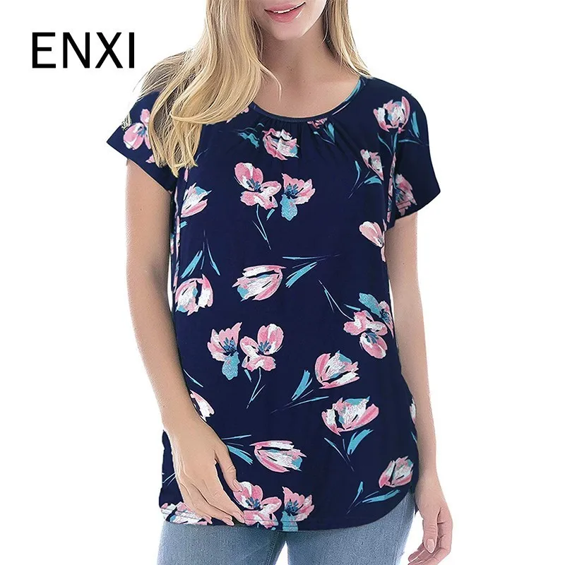 ENX Maternity Tops 2019 Women's Ladies Floral printing Short Sleeves tees nursing tops | Мать и ребенок