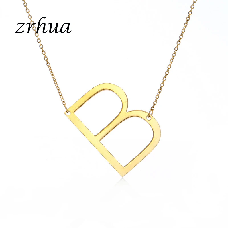 ZRHUA Gold A-Z large Initial Letters Alphabet Stylish Charm Big Letter Script Name Pendant Monogram Necklace for Women Gift | Украшения и