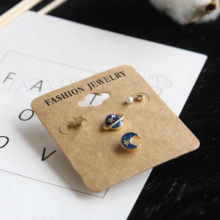 Korea cute star moon clip on earrings for girls round planet minimalis tiny small pairs kawaii gifts | Украшения и аксессуары