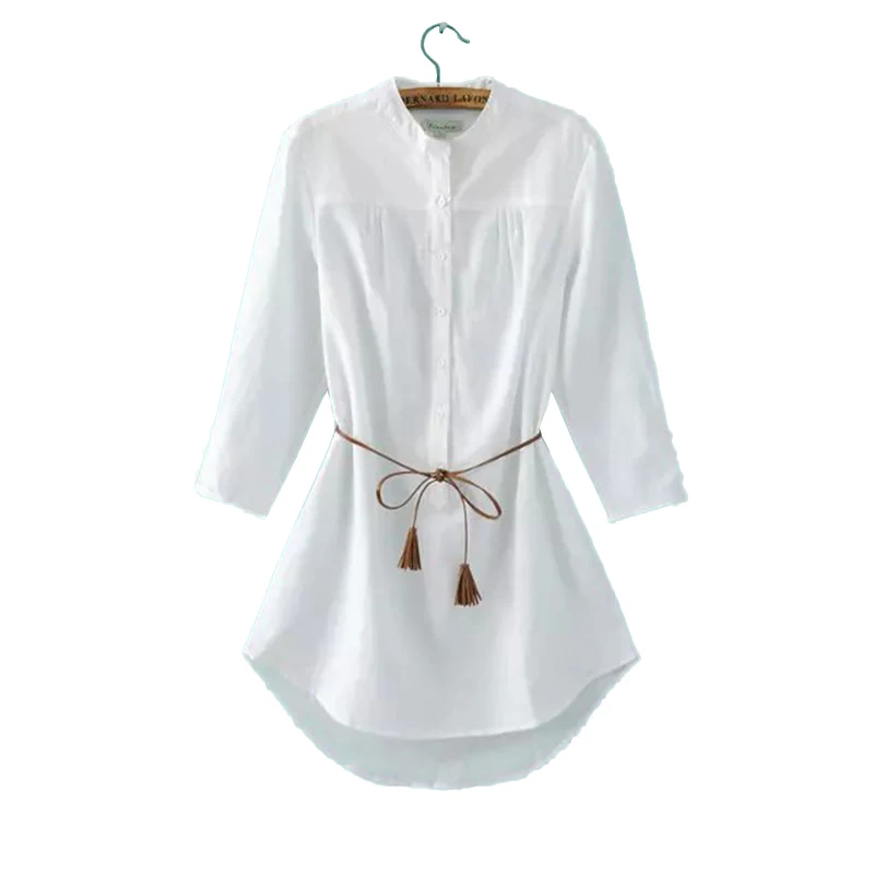 Женщины сладкое белое с блузка три четверти рукав biref офис носить рубашки поясом