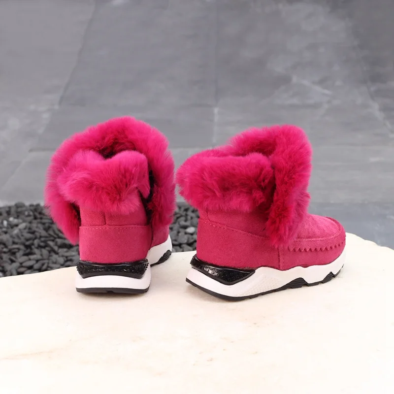 2018 зимние ботинки детские для девочек теплые из кроличьей шерсти однотонные